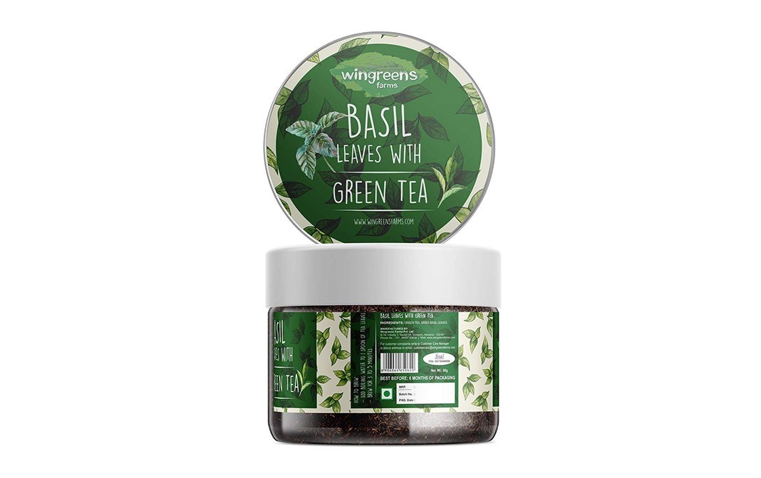 Wingreens Farms Basil Leaves With Green Tea    Plastic Jar  60 grams